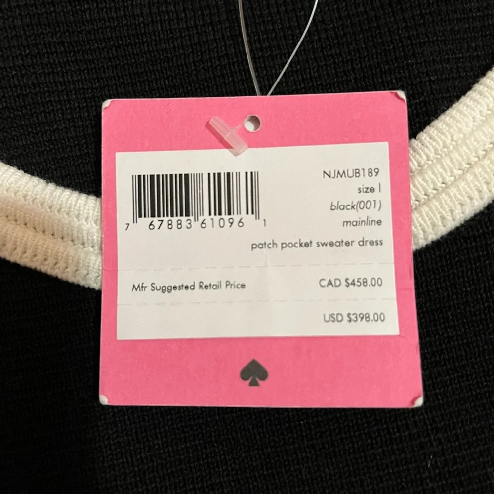 $398 Kate Spade RARE Patch Pocket Dress NWT Large, Black w/ White Trim - Picture 5 of 7
